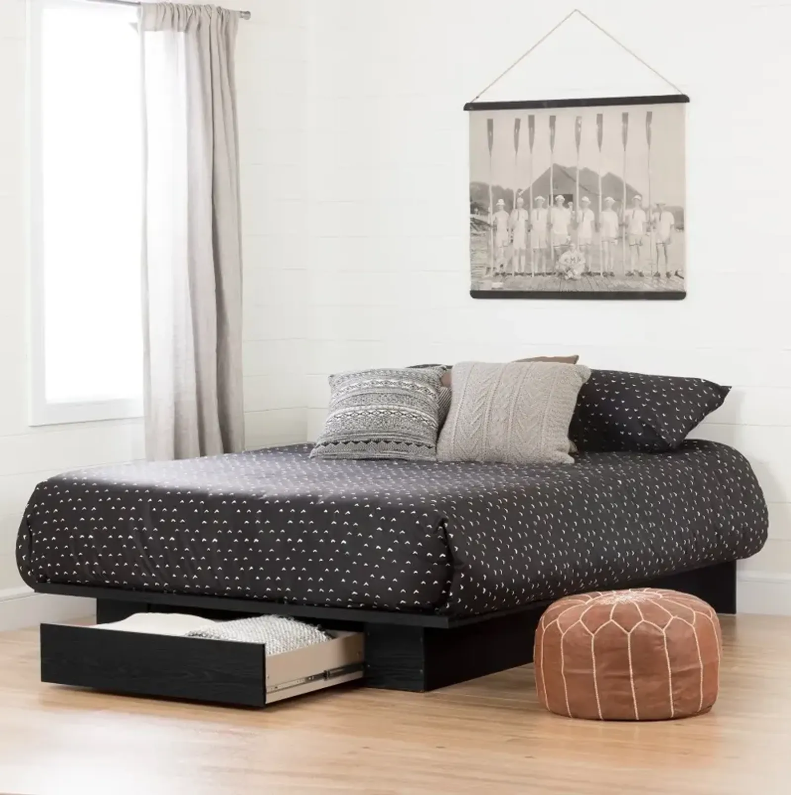 Holland Black Full-Queen Platform Bed - South Shore