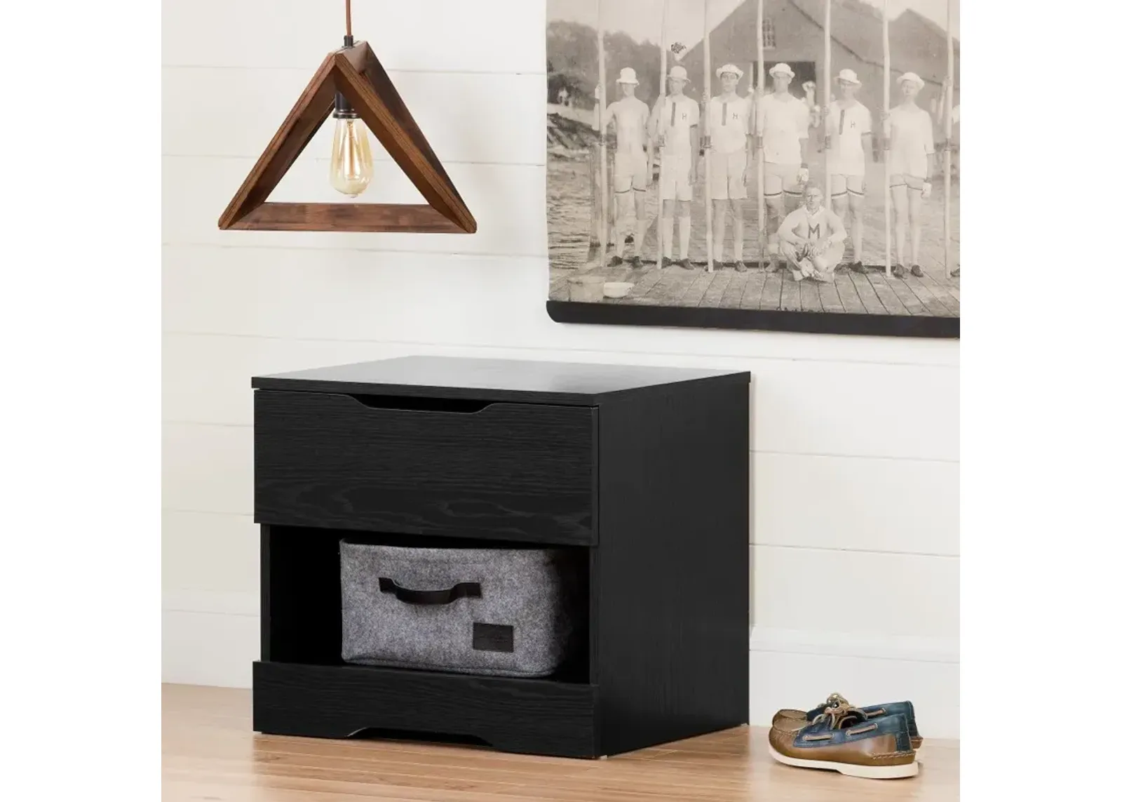 Modern Farmhouse Black Oak Nightstand - South Shore