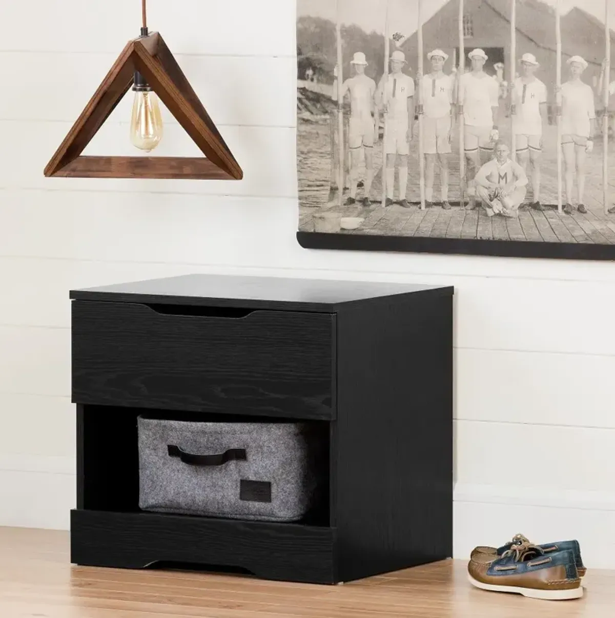 Modern Farmhouse Black Oak Nightstand - South Shore