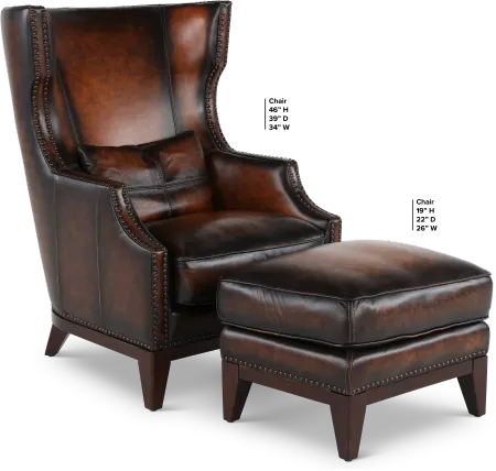 Hillsboro Brown Leather Accent Chair and Ottoman