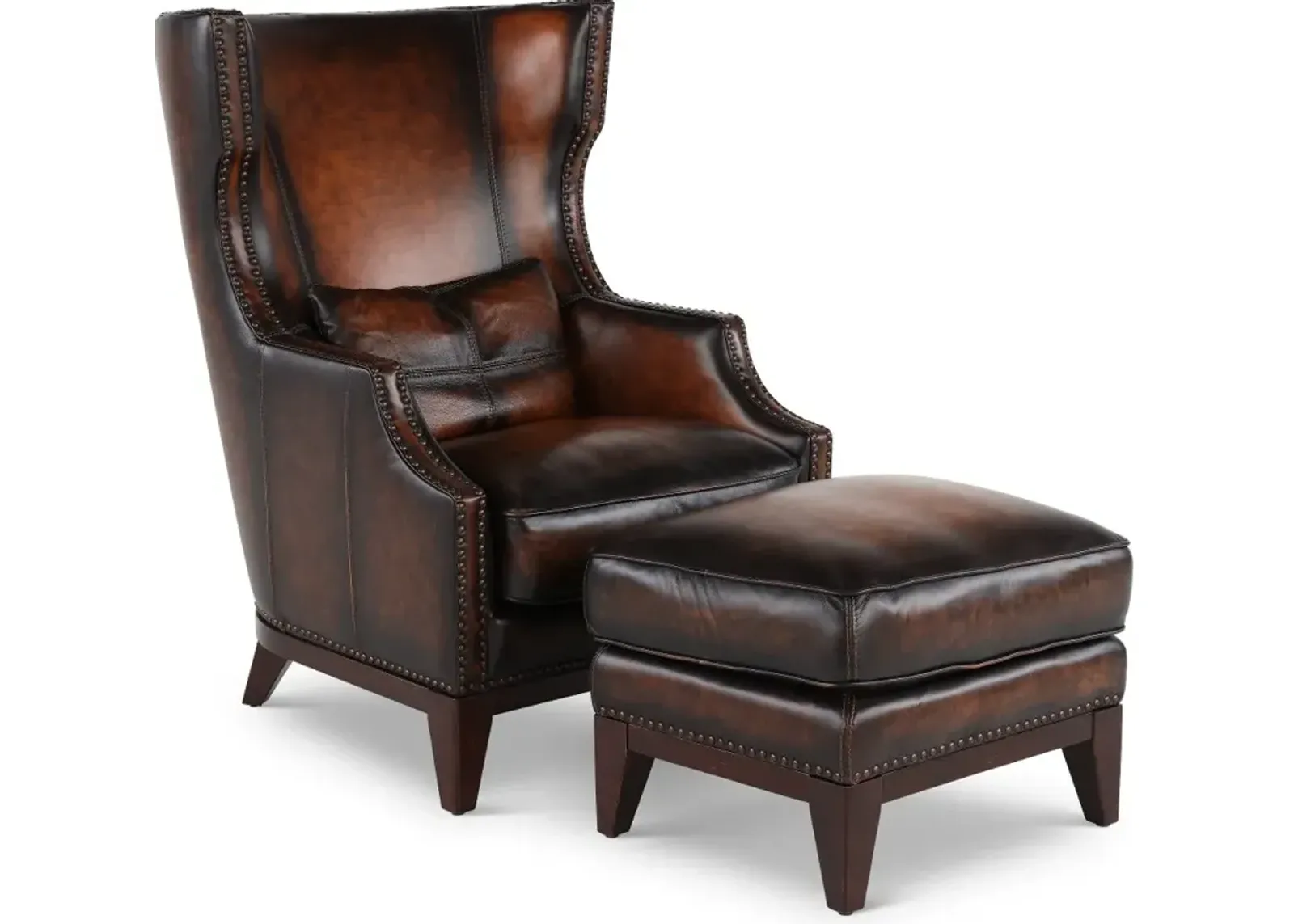 Hillsboro Brown Leather Accent Chair and Ottoman