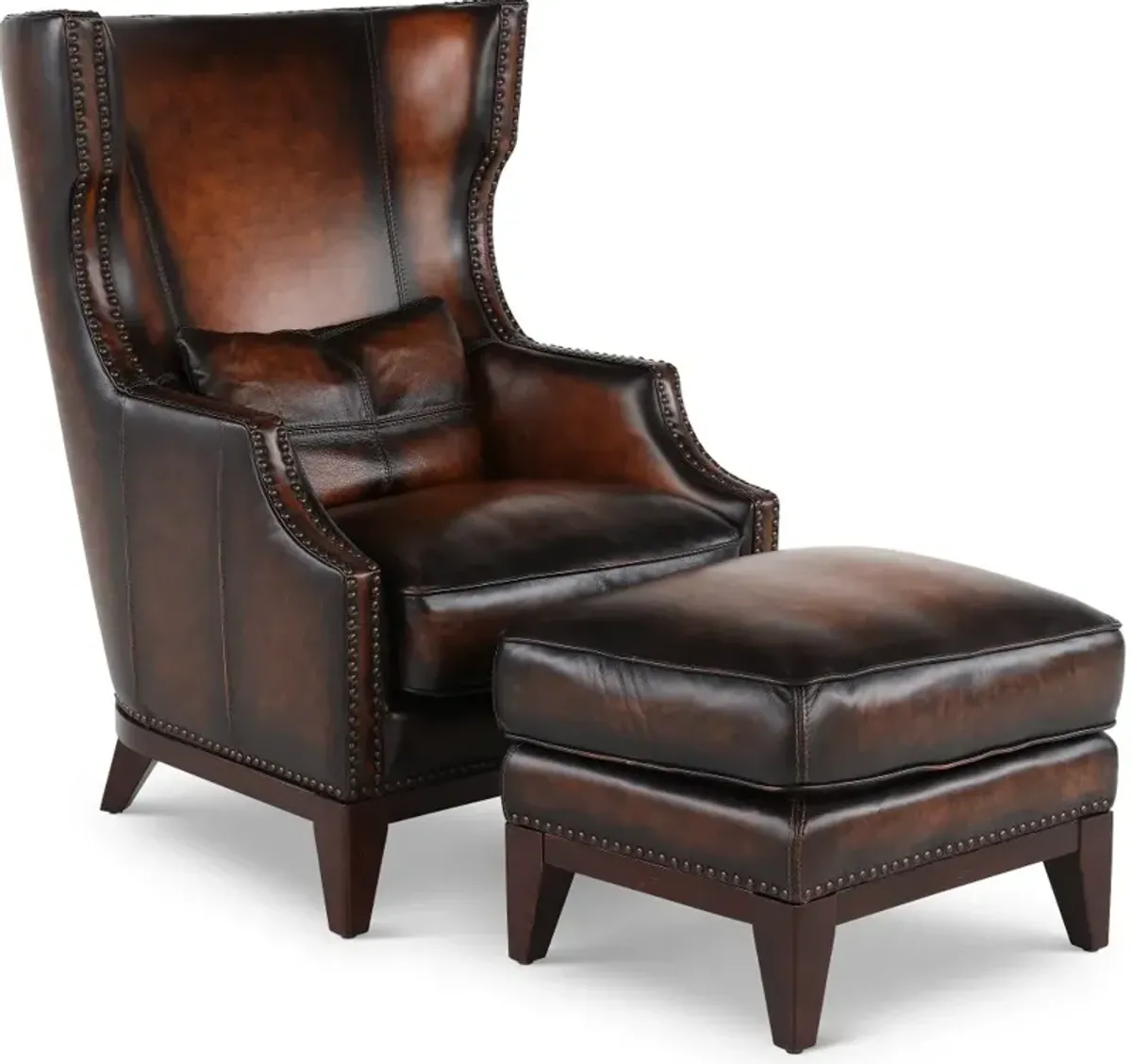 Hillsboro Brown Leather Accent Chair and Ottoman