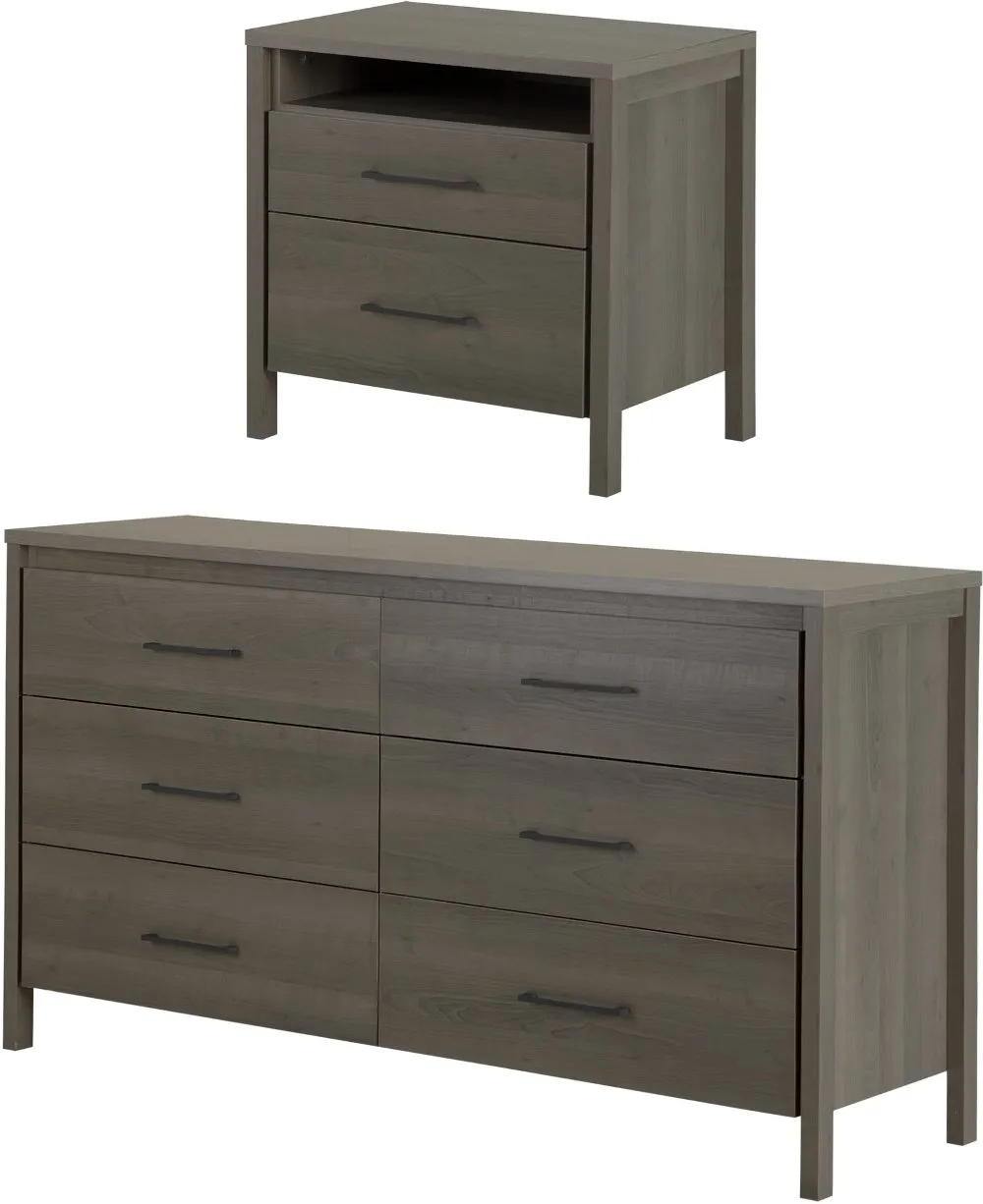 Gravity Gray Oak Dresser & Nightstand Set - South Shore