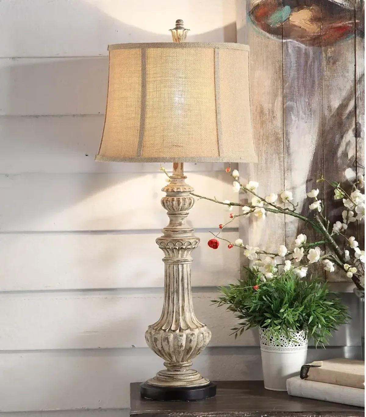 Resin Antique Wood and Black Table Lamp - Cameron