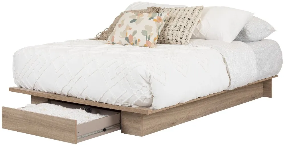 Rustic Oak Full-Queen Platform Bed - Primo - South Shore