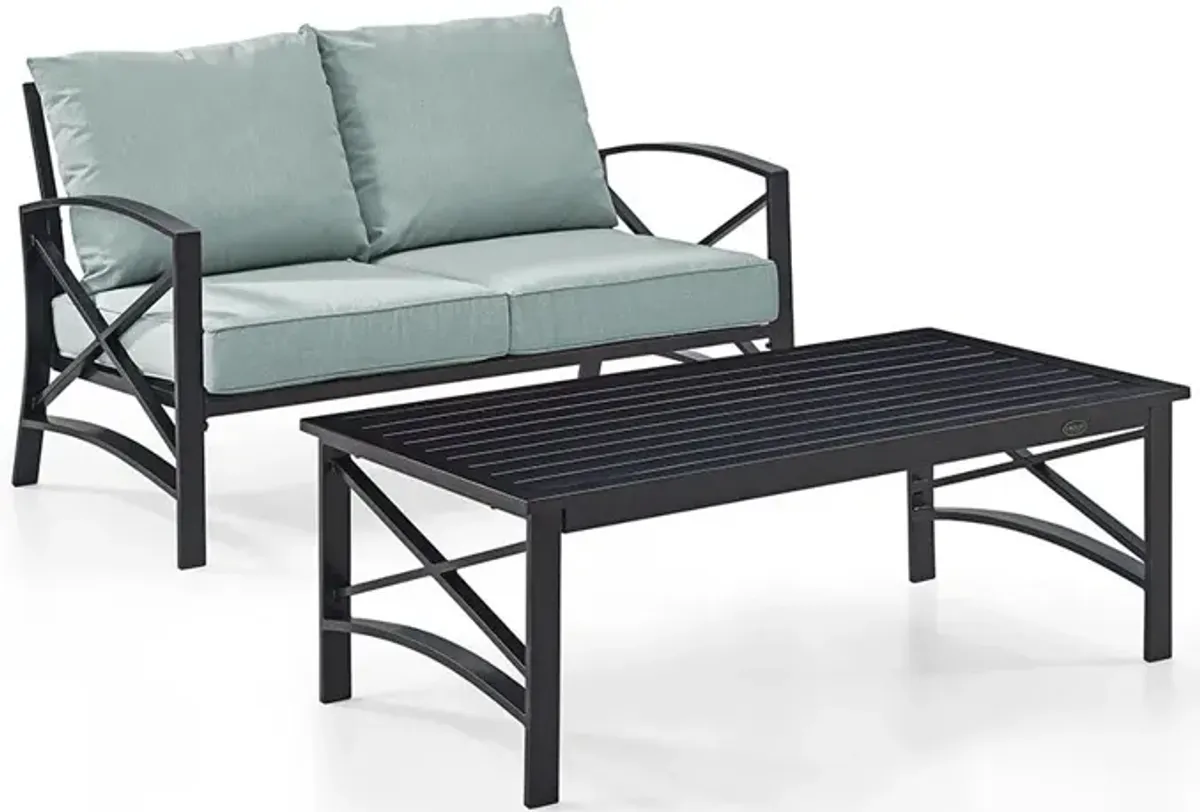 Kaplan 3 Piece Black and Blue Patio Loveseat and Table Set