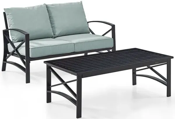 Kaplan 3 Piece Black and Blue Patio Loveseat and Table Set