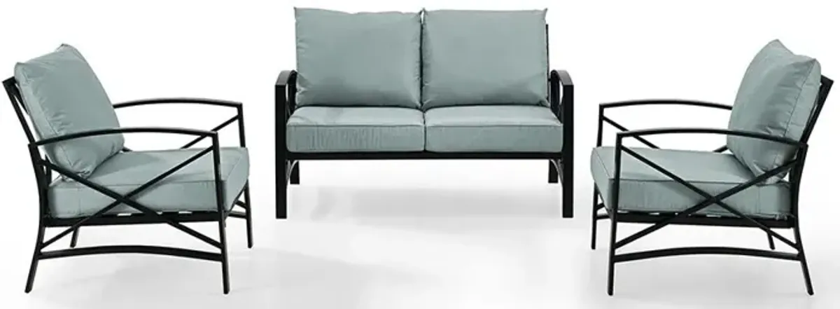 Kaplan 3 Piece Black and Blue Patio Seating Set