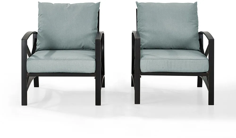 Kaplan Blue Mist and Bronze Patio Armchairs, Set of 2