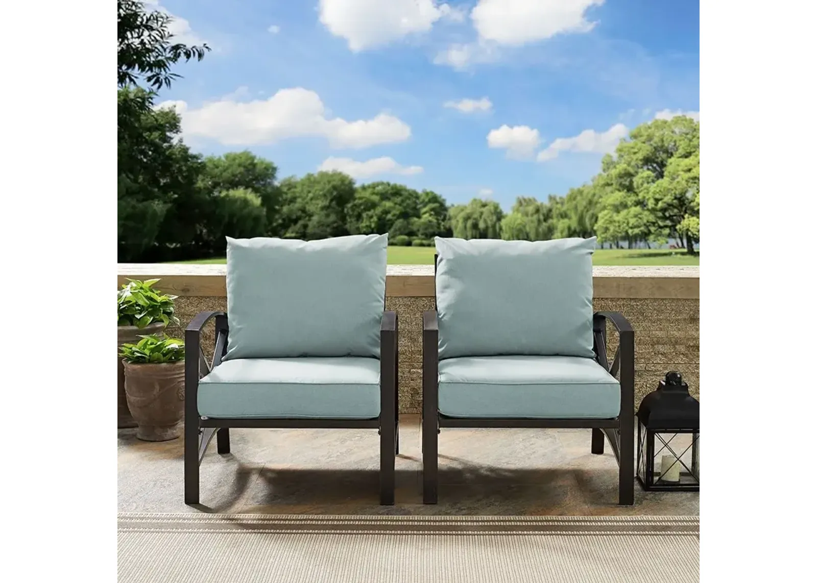 Kaplan Blue Mist and Bronze Patio Armchairs, Set of 2