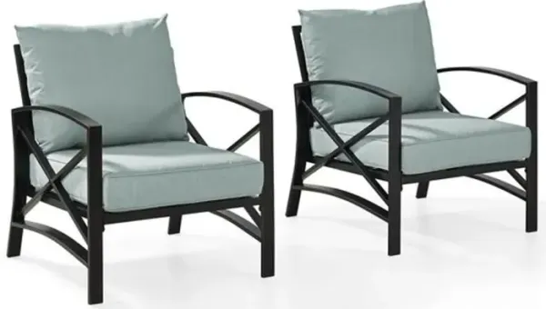 Kaplan Black and Blue Patio Armchairs, Set of 2
