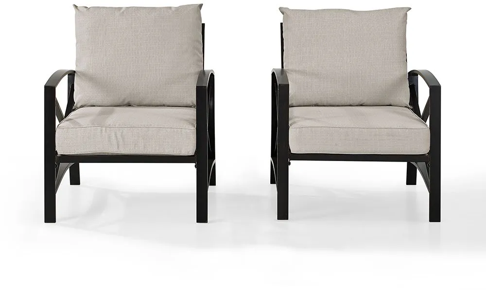 Kaplan Cream and Bronze Patio Armchairs, Set of 2