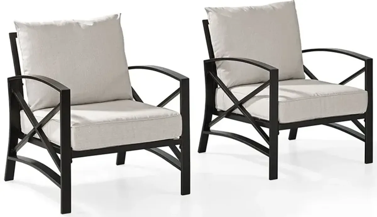 Kaplan Black and Beige Patio Armchairs, Set of 2