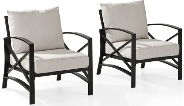 Kaplan Black and Beige Patio Armchairs, Set of 2