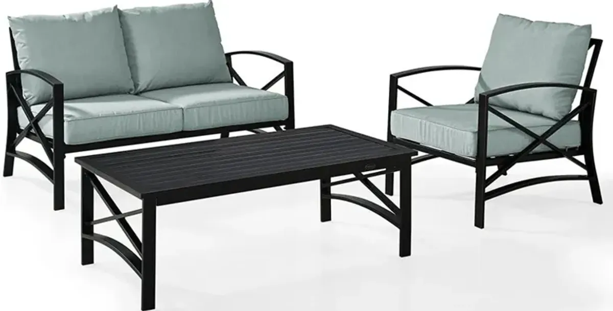 Kaplan Blue Mist and Bronze 3 pc Patio Furniture Set