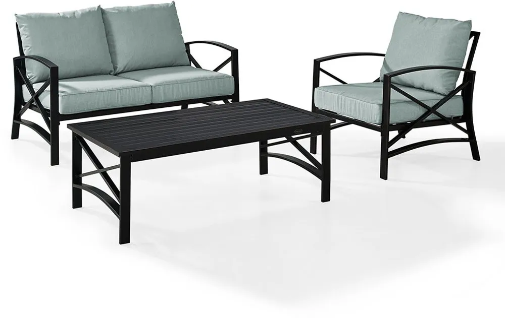 Kaplan Blue Mist and Bronze 3 pc Patio Furniture Set