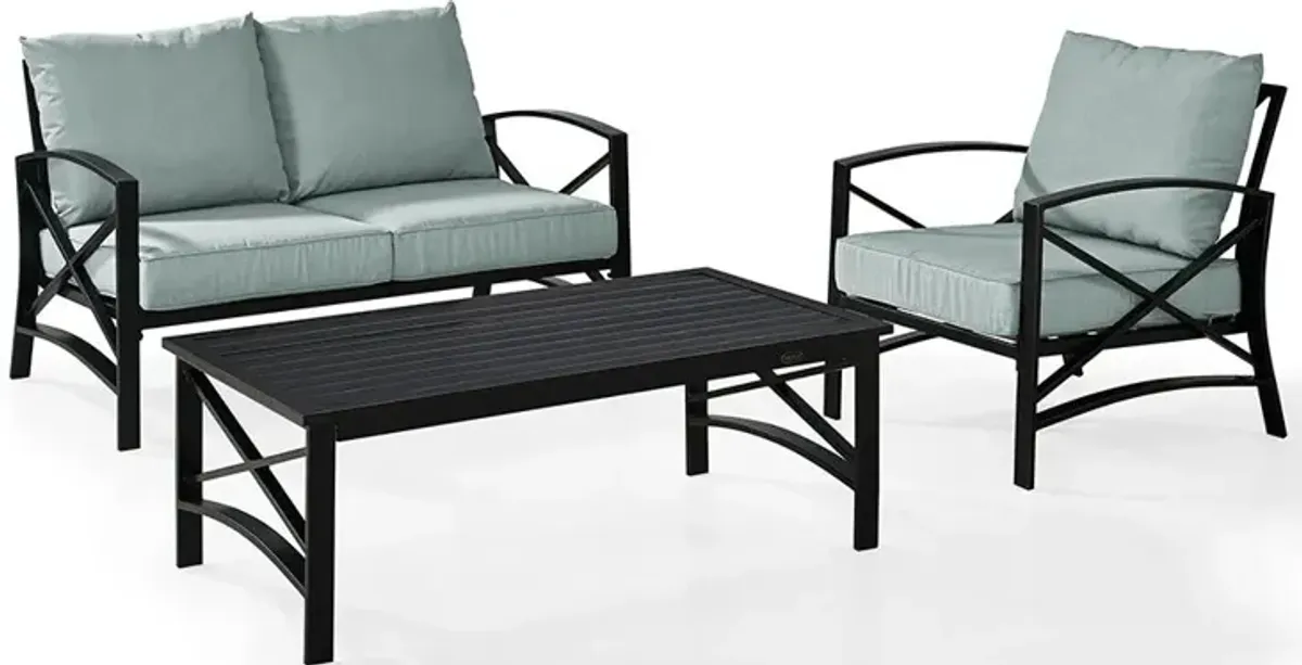 Kaplan 3 Piece Black and Blue Patio Seating Set