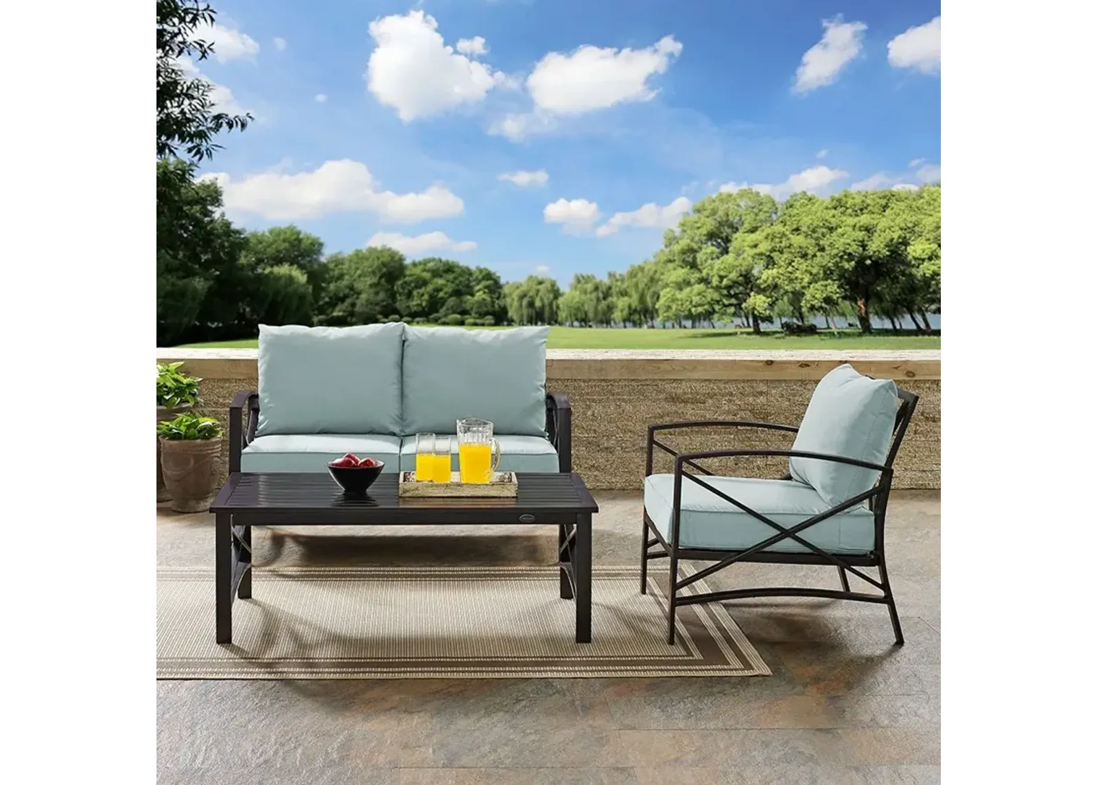 Kaplan Blue Mist and Bronze 3 pc Patio Furniture Set