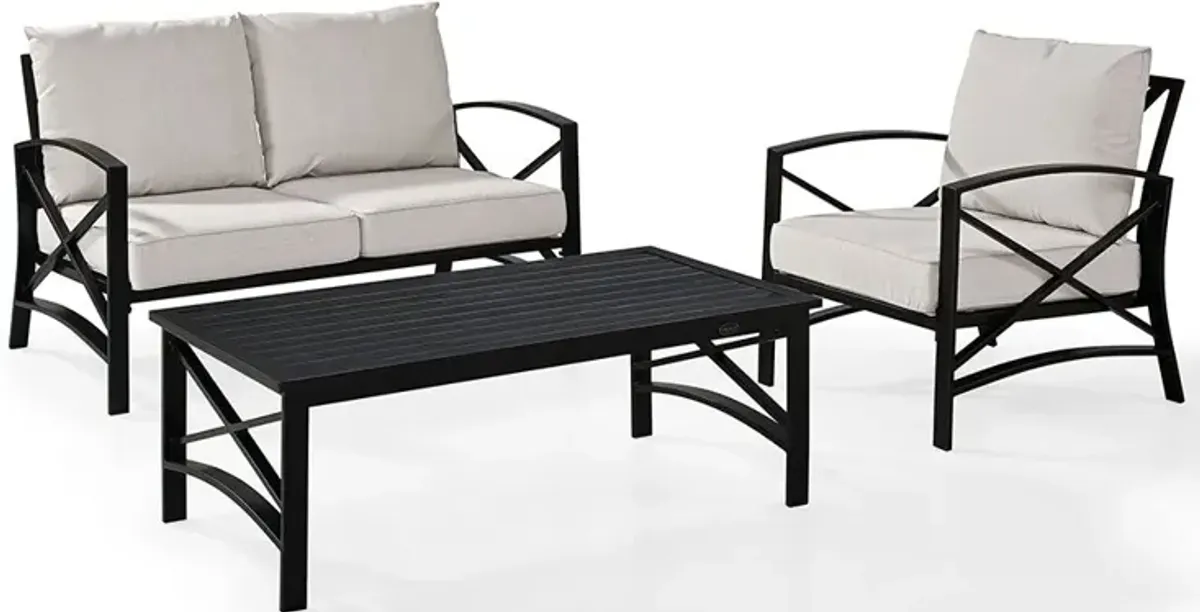 Kaplan 3 Piece Black and Beige Patio Seating Set