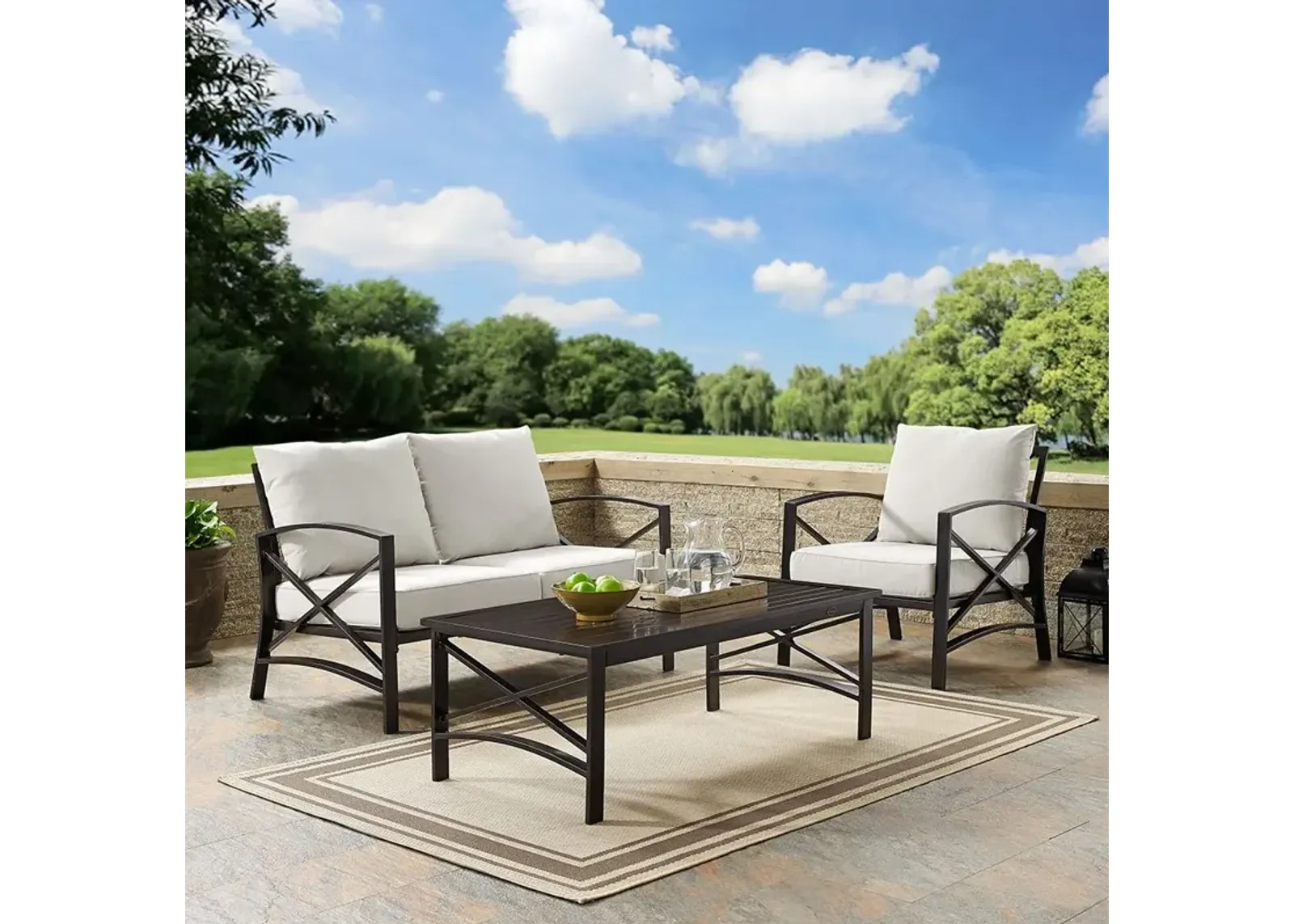 Kaplan Cream and Bronze 3 pc Patio Furniture Set