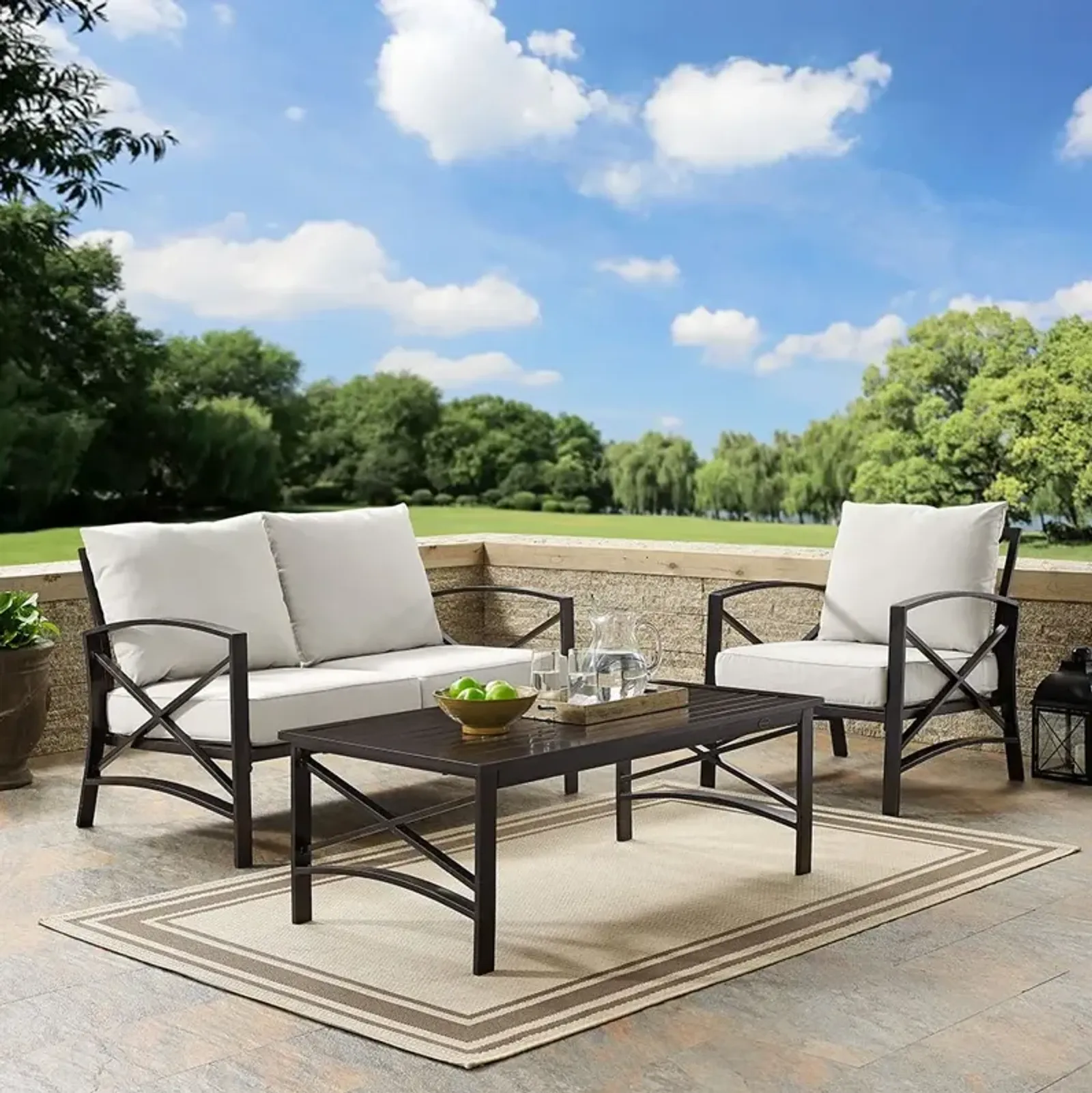 Kaplan Cream and Bronze 3 pc Patio Furniture Set