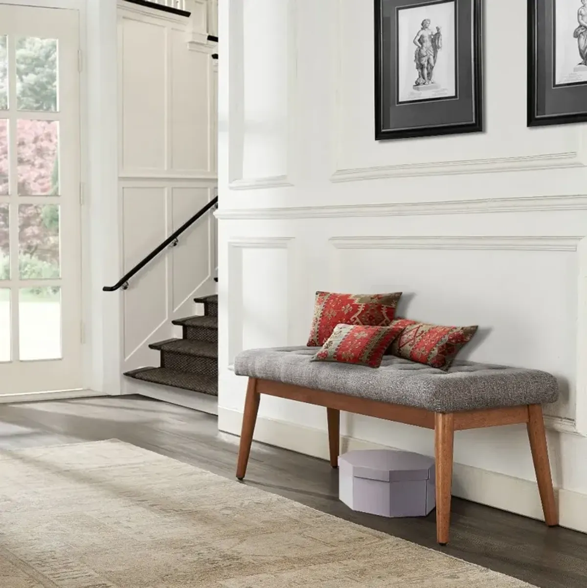 Brown and Gray Upholstered Bench - Landon