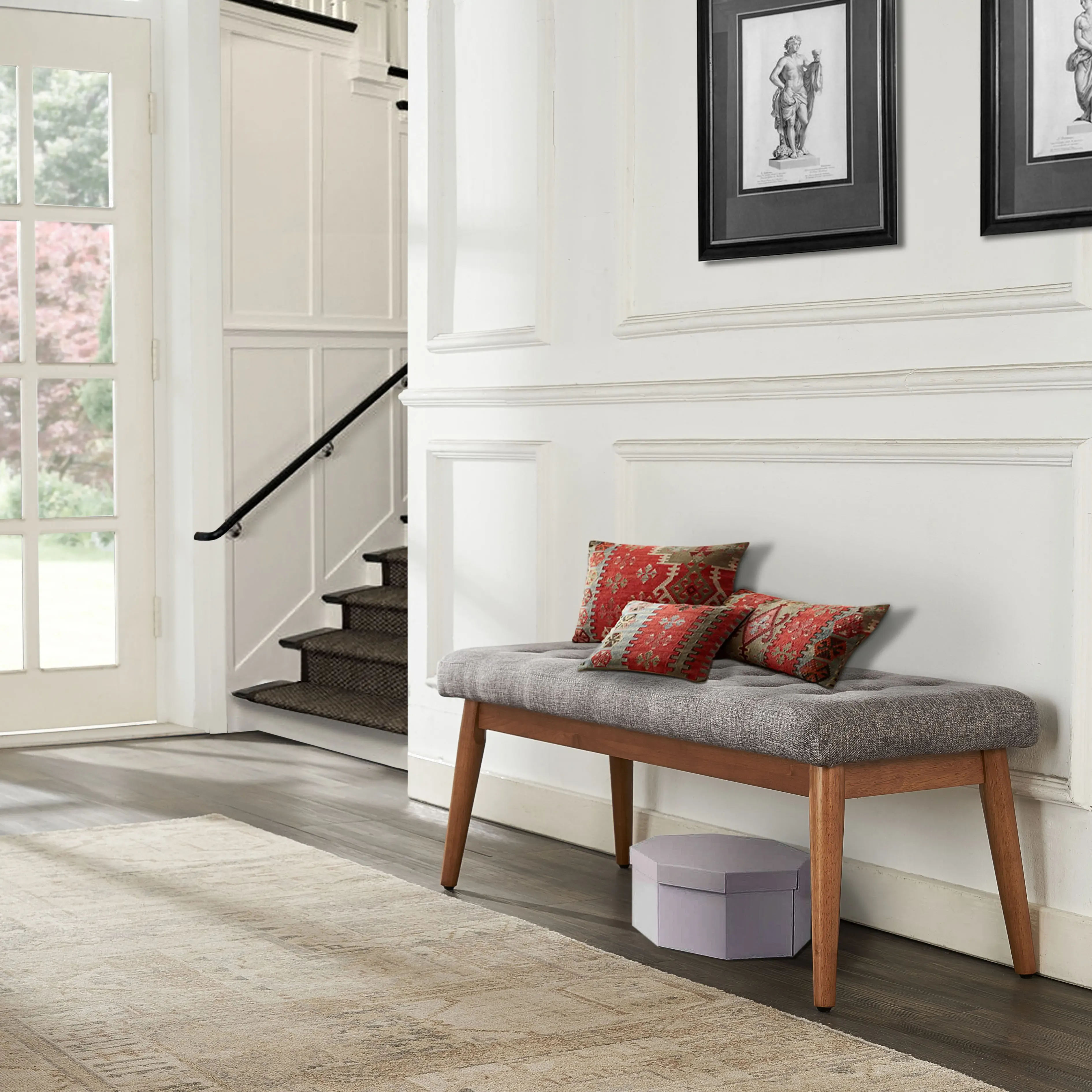 Brown and Gray Upholstered Bench - Landon