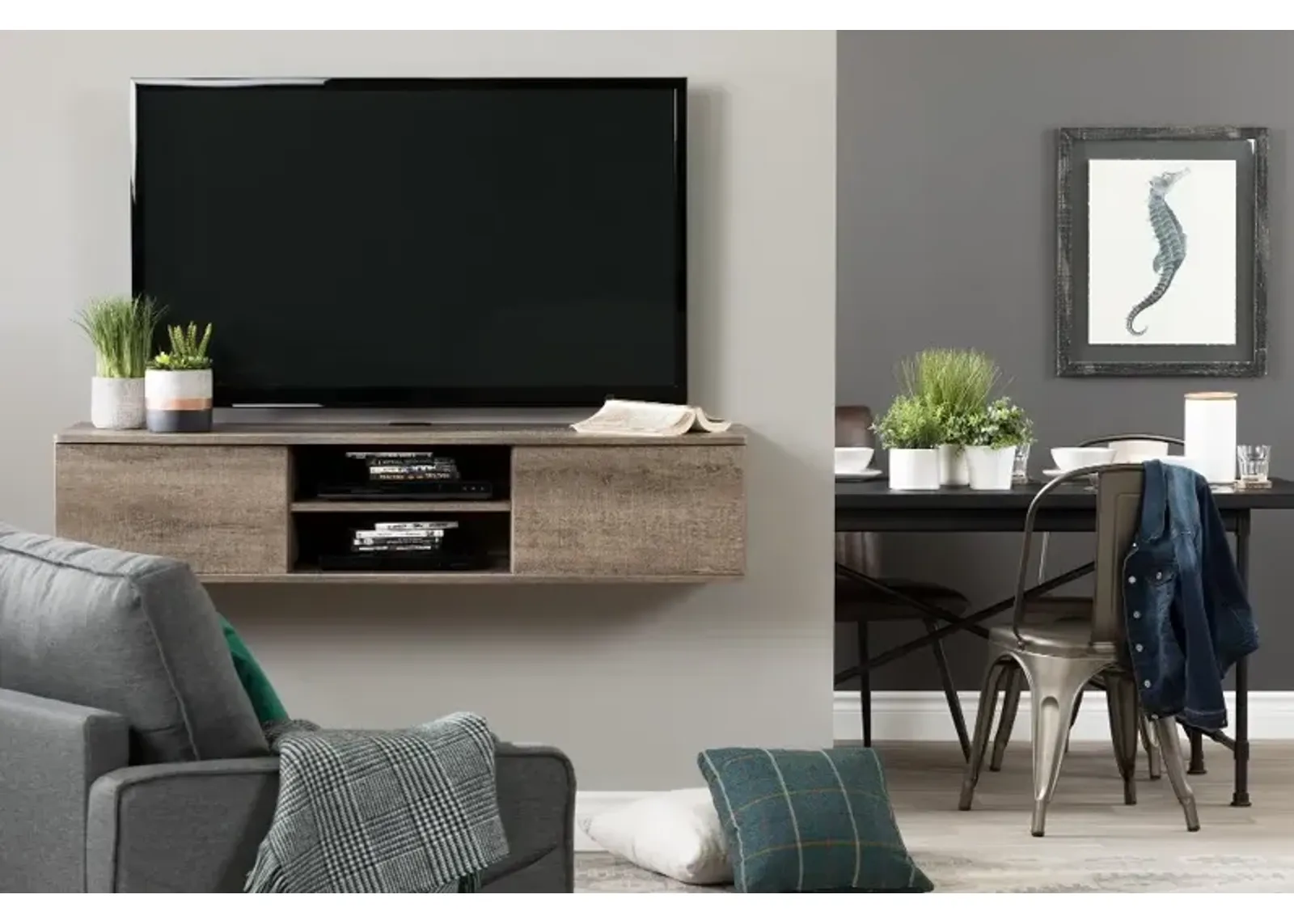 Weathered Oak Wall Mounted Media Console - South Shore