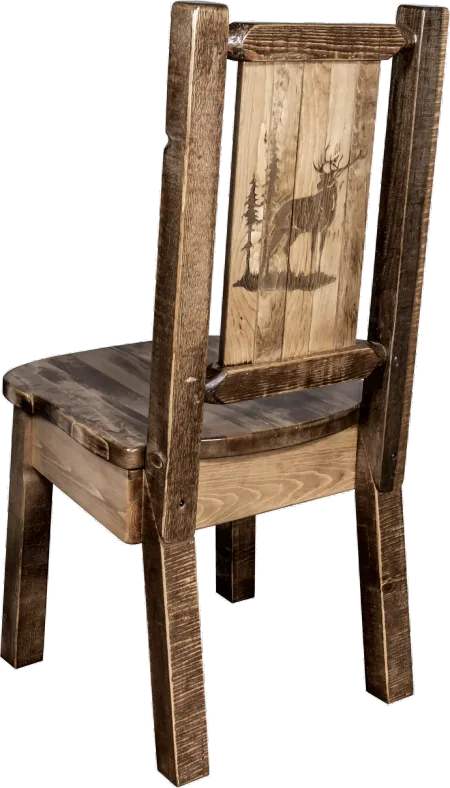 Rustic Laser Engraved Elk Dining Chair - Homestead