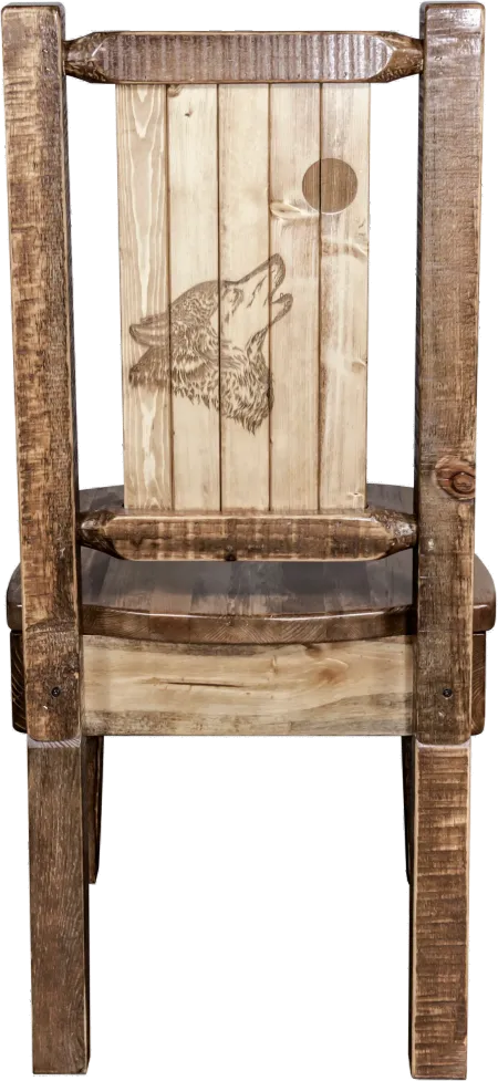 Rustic Laser Engraved Wolf Dining Chair - Homestead