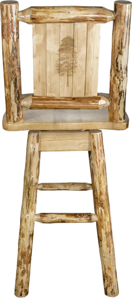 Rustic Swivel Bar Stool with Laser Engraved Pine Tree - Glacier