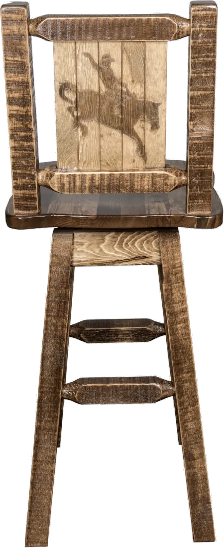 Rustic Swivel Bar Stool with Laser Engraved Bronc - Homestead