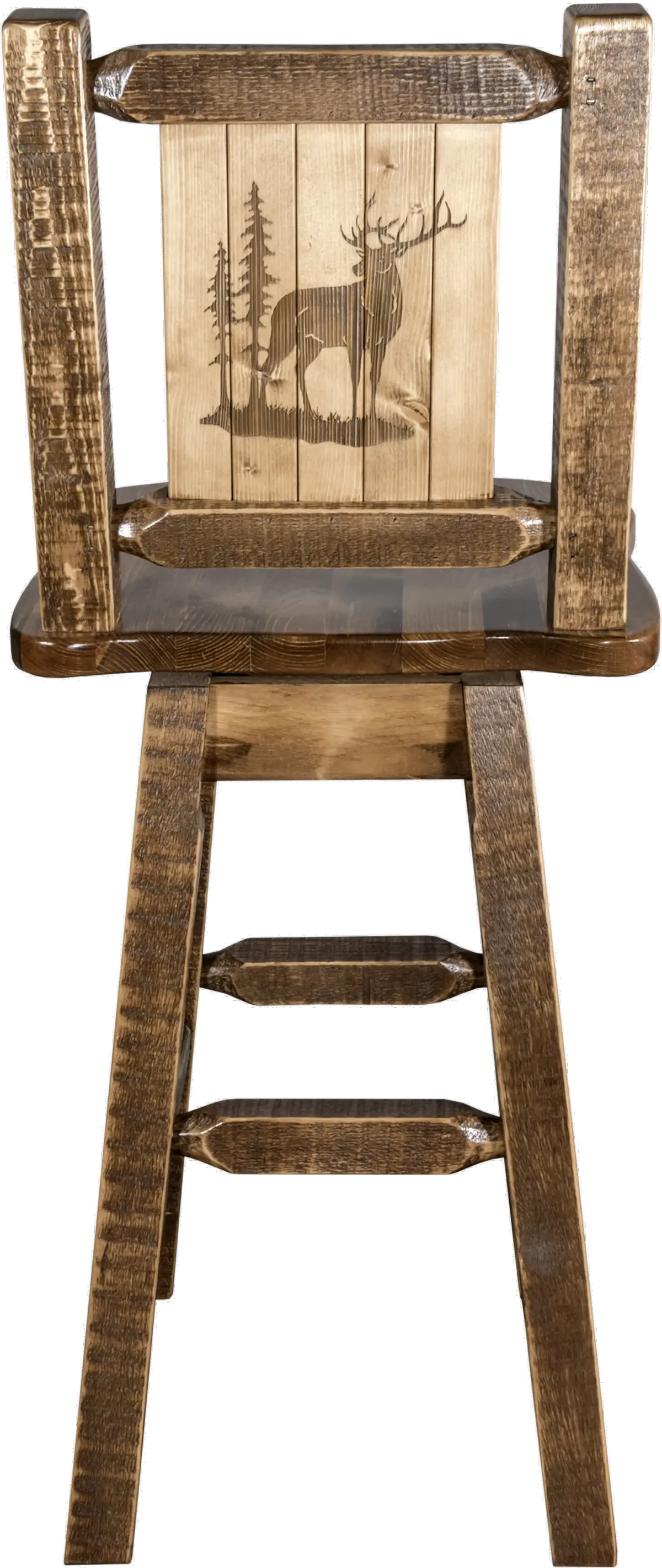 Rustic Swivel Bar Stool with Laser Engraved Elk - Homestead