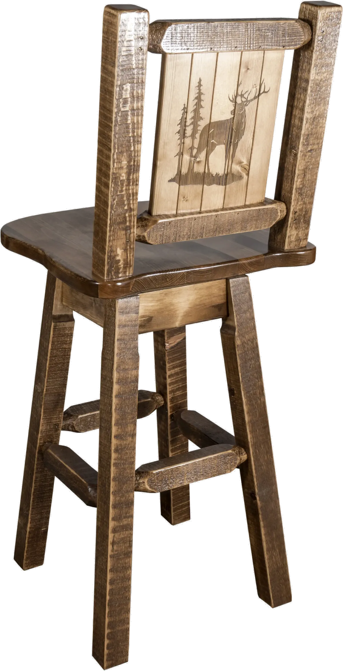 Rustic Swivel Bar Stool with Laser Engraved Elk - Homestead