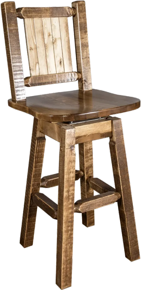 Rustic Swivel Bar Stool with Laser Engraved Wolf - Homestead