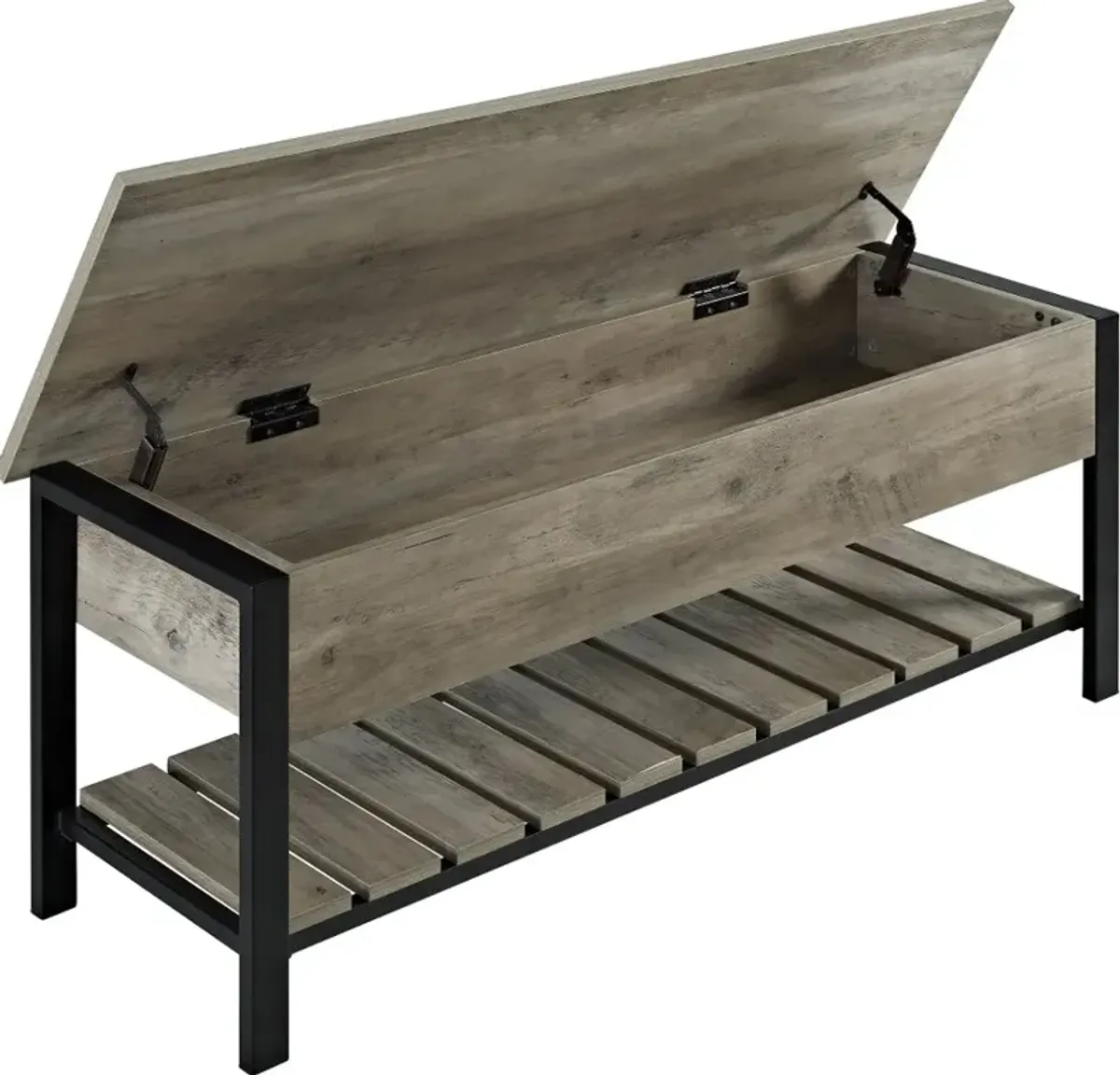 Open-Top Gray Wash Storage Bench with Shoe Shelf - Walker Edison