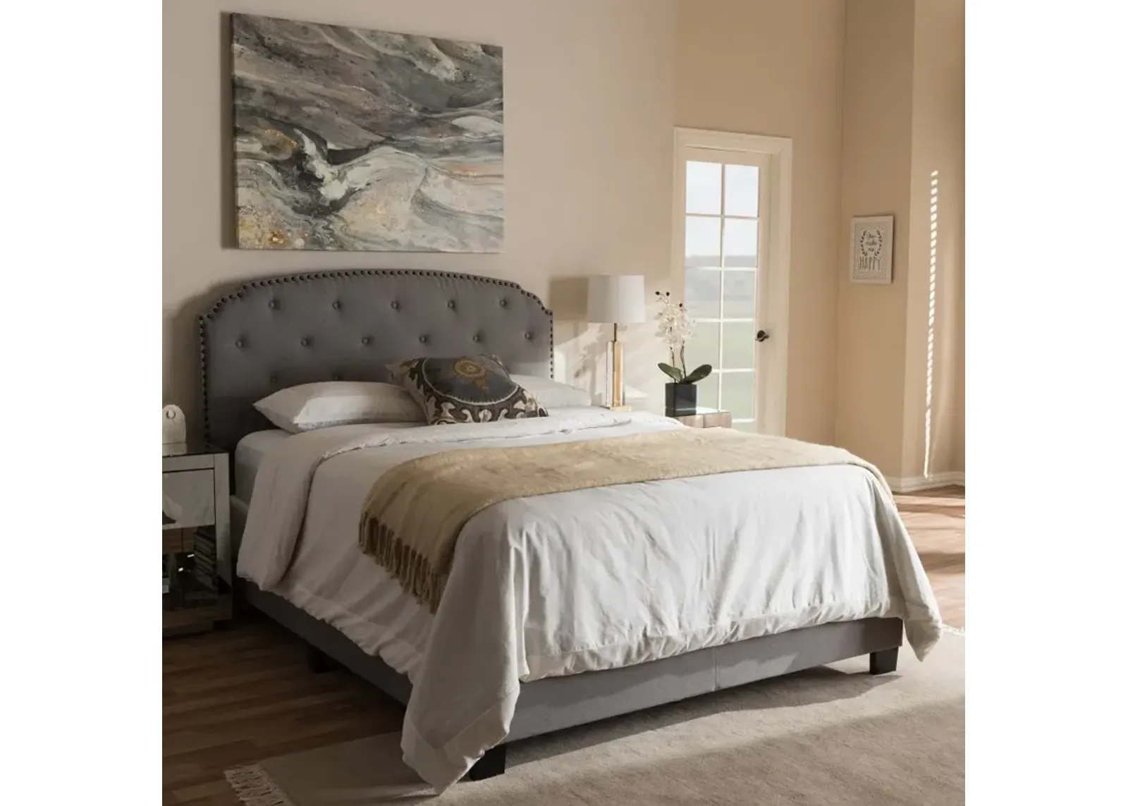 Classic Contemporary Light Beige Queen Upholstered Bed - Lexi