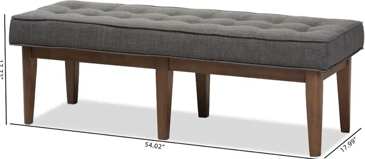 Mid Century Modern Dark Gray Large Upholstered Bench - Lucca