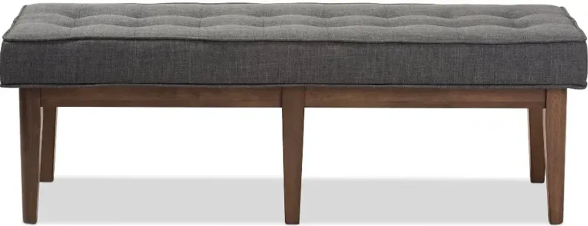 Mid Century Modern Dark Gray Large Upholstered Bench - Lucca