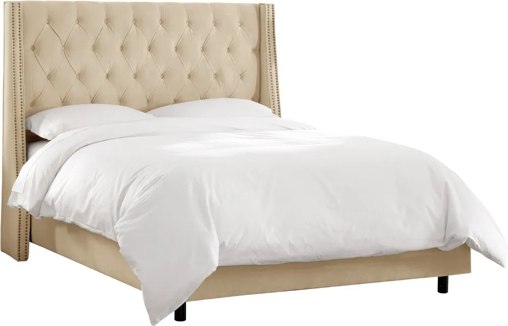 Riley Velvet Pearl Flared Wingback Queen Bed - Skyline Furniture