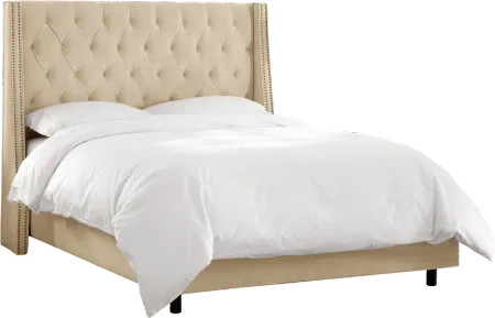 Riley Velvet Pearl Flared Wingback Queen Bed - Skyline Furniture