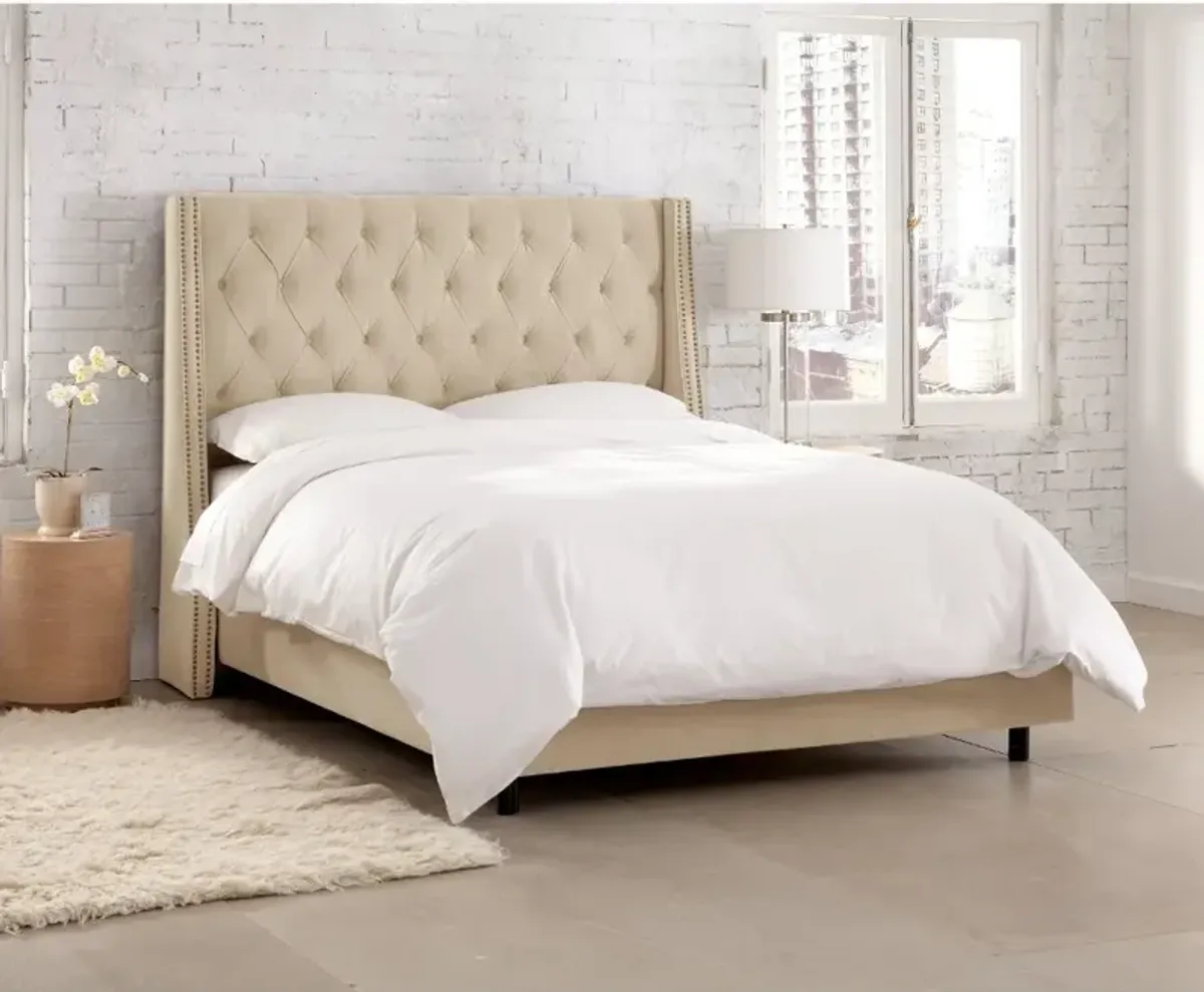 Riley Velvet Pearl Flared Wingback California King Bed - Skyline Furniture