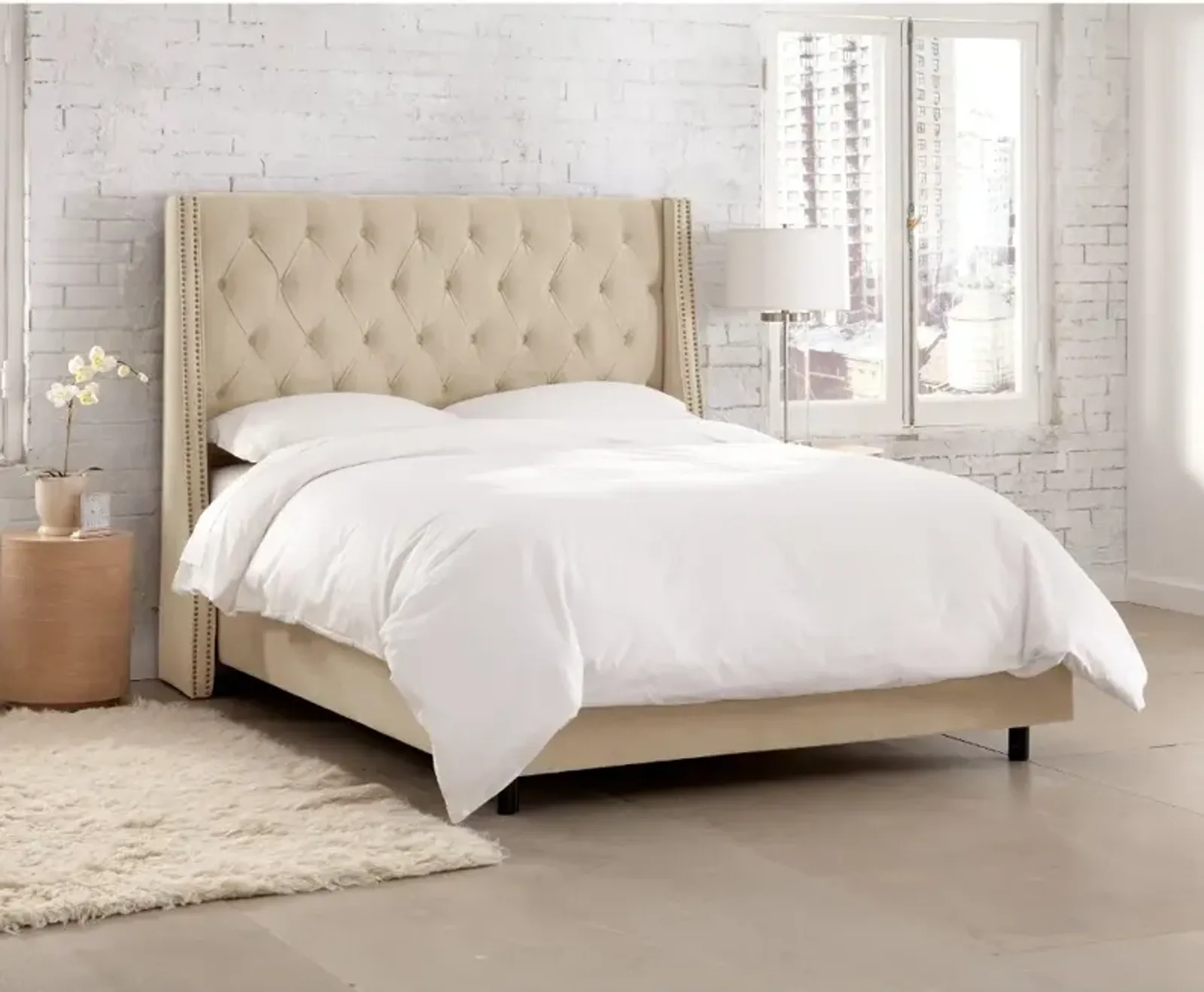 Riley Velvet Pearl Flared Wingback California King Bed - Skyline...