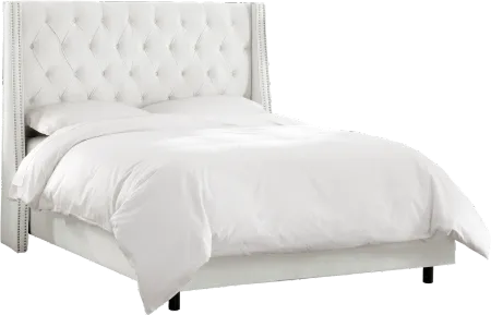 Riley Velvet White Flared Wingback Full Bed - Skyline Furniture