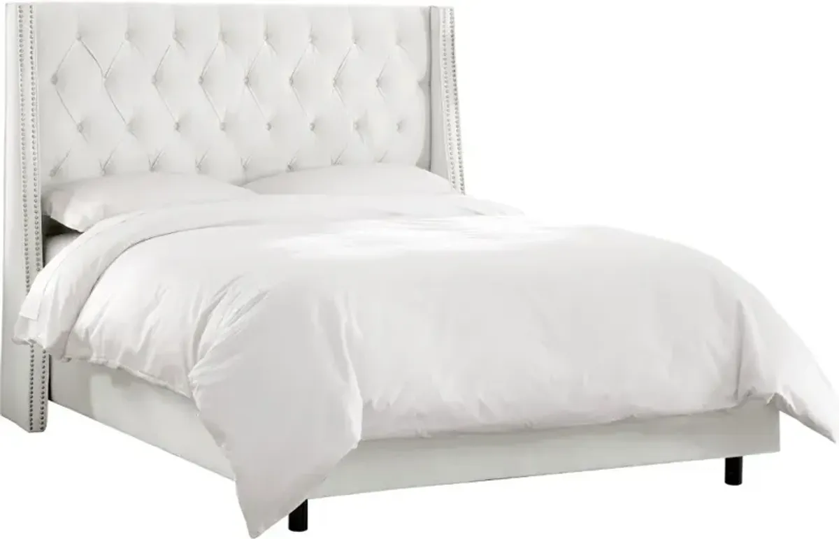 Riley Velvet White Flared Wingback California King Bed - Skyline...