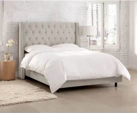 Riley Velvet Light Gray Flared Wingback Twin Bed - Skyline Furniture