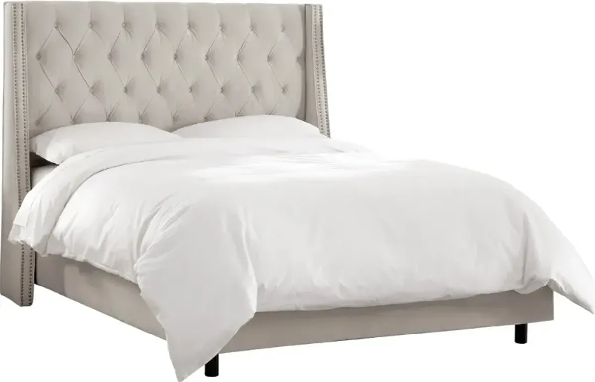 Riley Velvet Light Gray Flared Wingback King Bed - Skyline Furniture