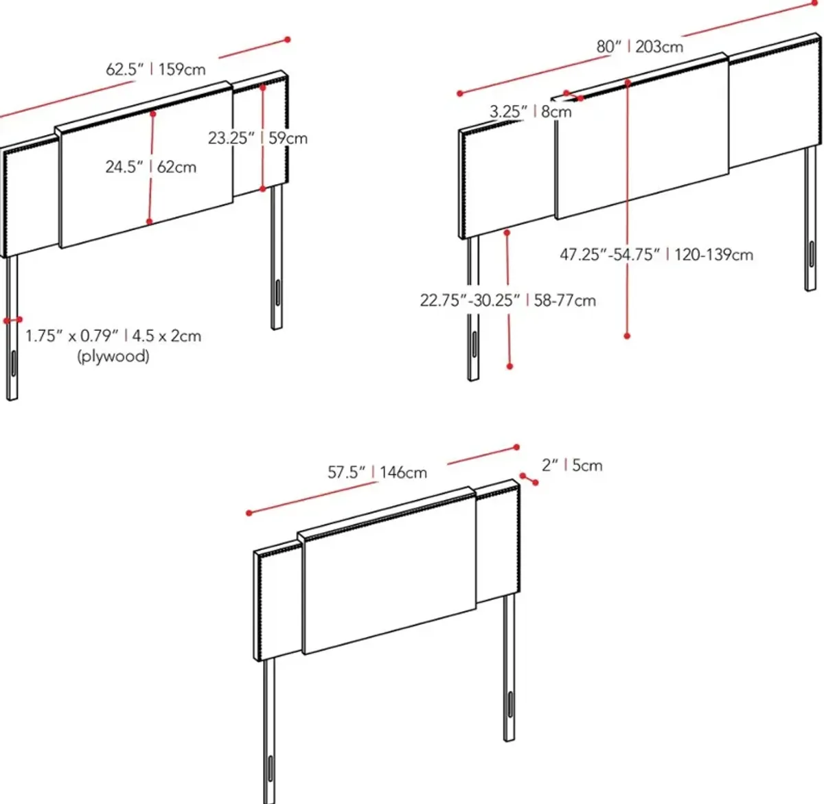 Gray Expandable Full Size, Queen, King Size Headboard