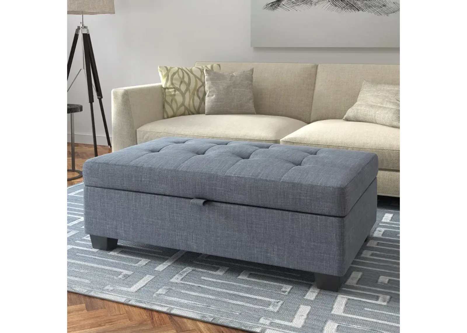 Antonio Blue-Gray Storage Ottoman