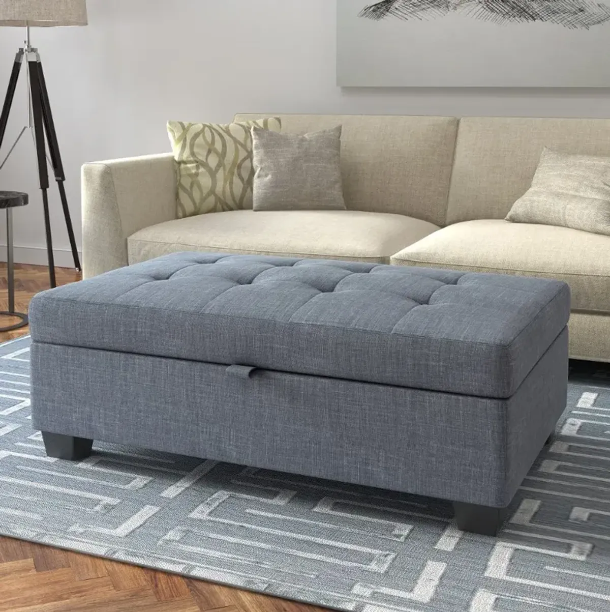 Antonio Blue-Gray Storage Ottoman